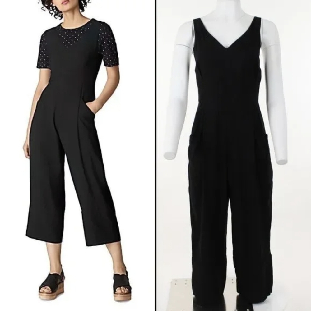 Whistles Mara Black V-Neck Wide-Leg Crop Jumpsuit Size 10